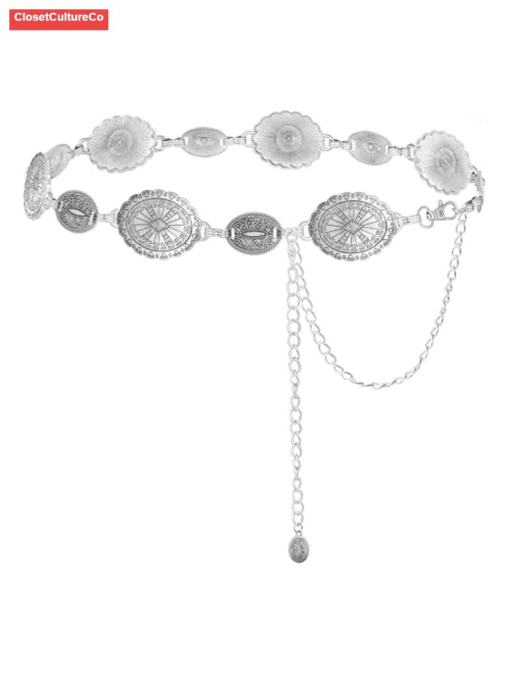 Metal Western Concho Belt Floral Chain Cowgirl Belt for Dresses Jeans
